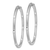 Sterling Silver Rhod-plated CZ in Out Round Hinged Hoop Earrings view 2