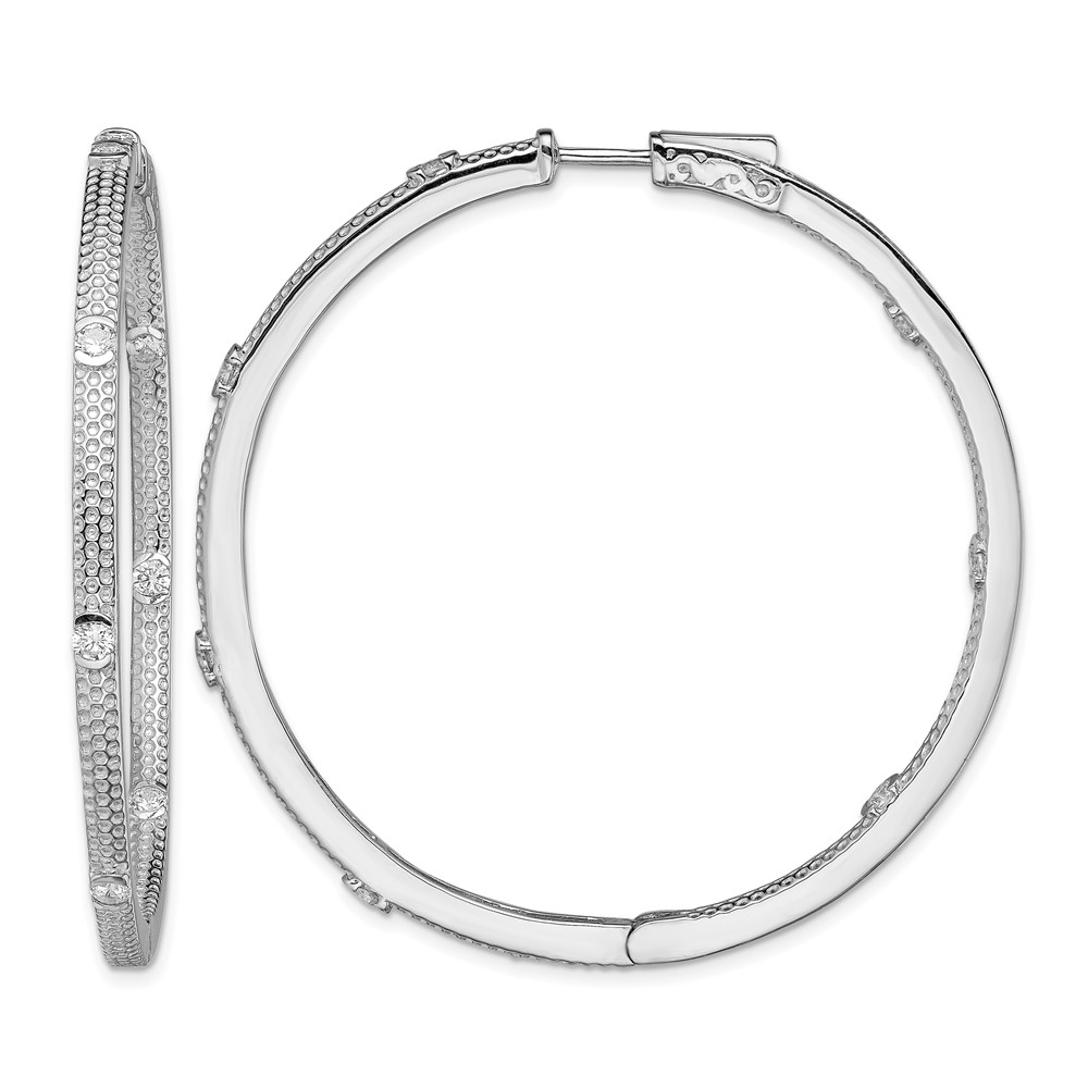 Sterling Silver Rhod-plated CZ in Out Round Hinged Hoop Earrings