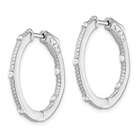 Sterling Silver Rhod-plated CZ in Out Round Hinged Hoop Earrings view 2