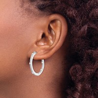 Sterling Silver Rhod-plated CZ in Out Round Hinged Hoop Earrings view 3