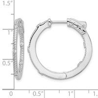 Sterling Silver Rhod-plated CZ in Out Round Hinged Hoop Earrings view 4
