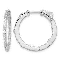 Sterling Silver Rhod-plated CZ in Out Round Hinged Hoop Earrings view 1