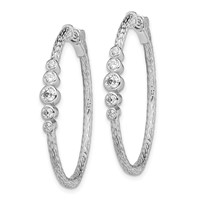 Sterling Silver Rhodium-plated CZ Textured Hoop Earrings view 2