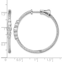 Sterling Silver Rhodium-plated CZ Textured Hoop Earrings view 4