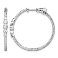 Sterling Silver Rhodium-plated CZ Textured Hoop Earrings view 1