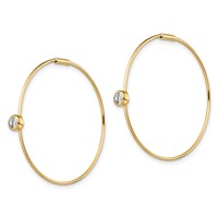 Sterling Silver Gold-tone Polished CZ Bezel Endless Round Hoop Earrings view 2