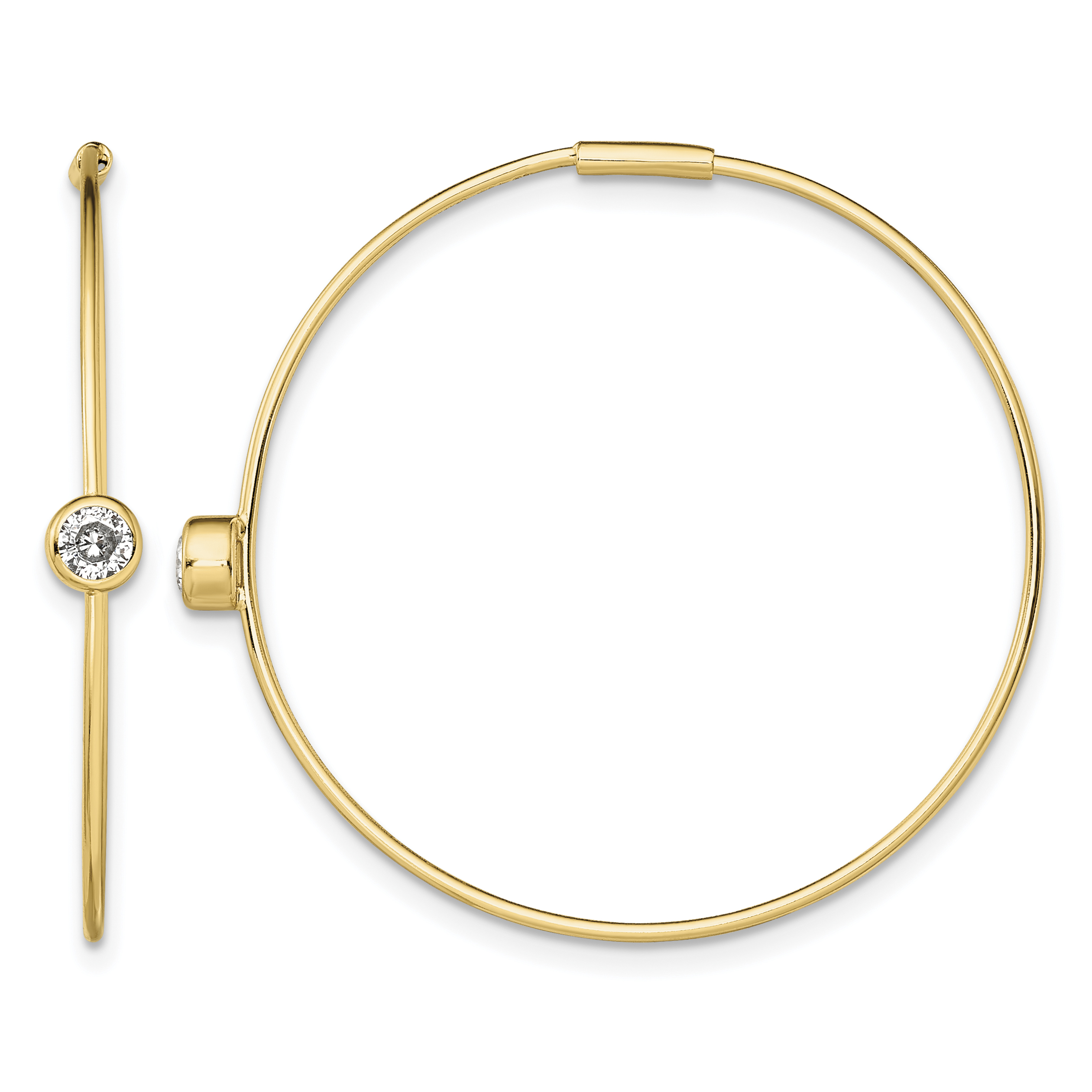 Sterling Silver Gold-tone Polished CZ Bezel Endless Round Hoop Earrings (QE13720)