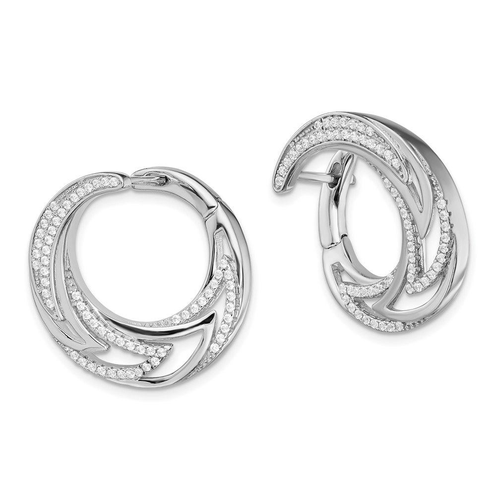 Pure Fire Sterling Silver Rhod-plated CZ Hinged Hoop Earrings (QE13725)
