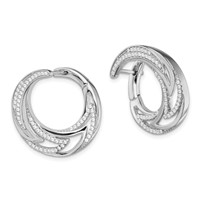 Pure Fire Sterling Silver Rhod-plated CZ Hinged Hoop Earrings view 2