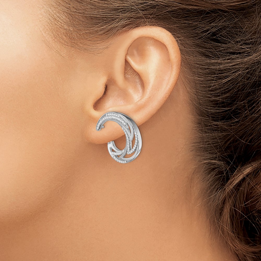 Pure Fire Sterling Silver Rhod-plated CZ Hinged Hoop Earrings (QE13725)