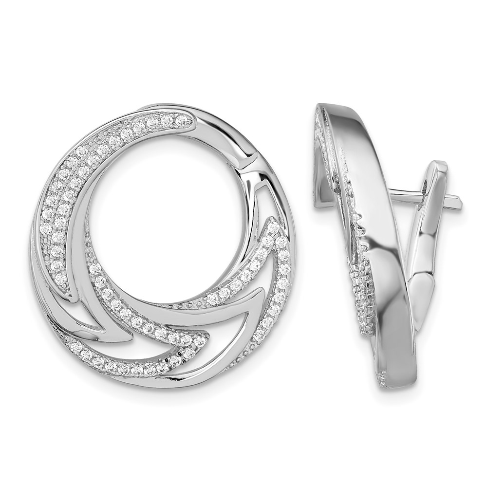 Pure Fire Sterling Silver Rhod-plated CZ Hinged Hoop Earrings (QE13725)