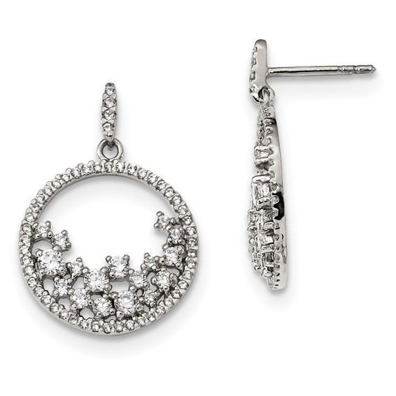 Sterling Silver CZ Circle Dangle Post Earrings