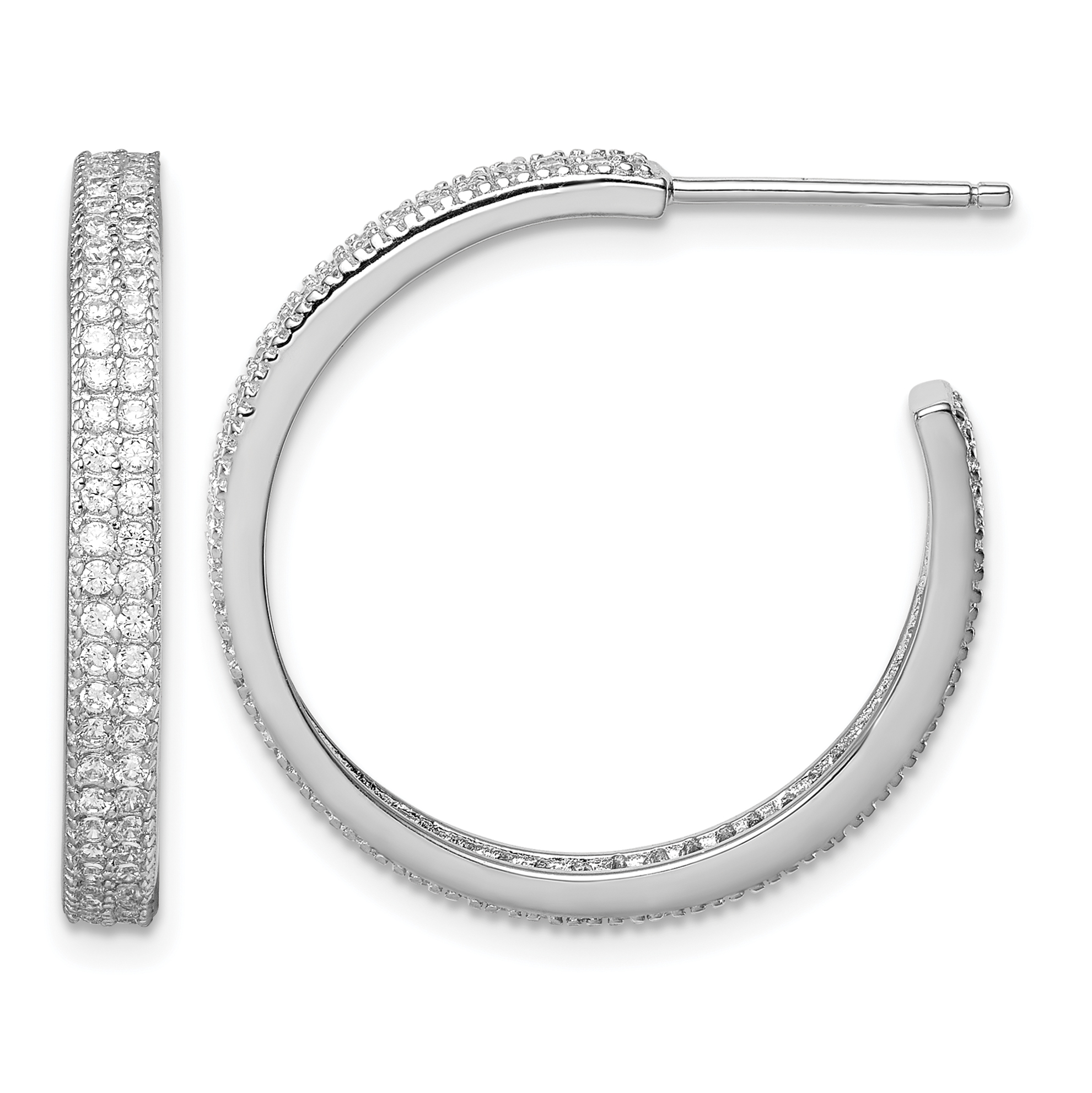 Sterling Silver Rhodium-plated CZ 20x3mm C-Hoop Earrings (QE13740)