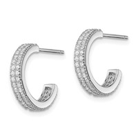 Sterling Silver Rhodium-plated CZ 14x 3.5mm C-Hoop Post Earrings view 2