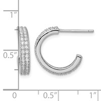 Sterling Silver Rhodium-plated CZ 14x 3.5mm C-Hoop Post Earrings view 4