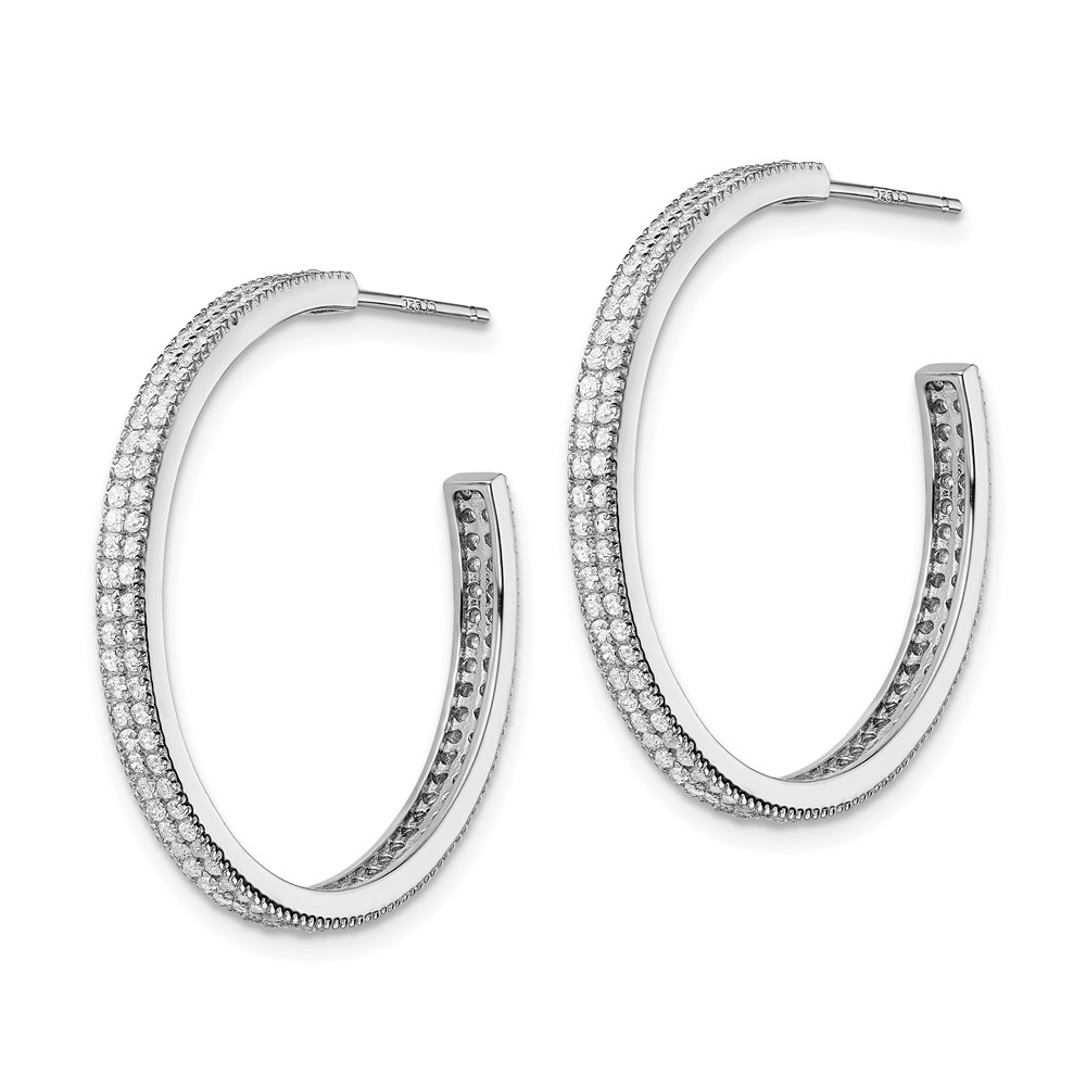 Sterling Silver Rhodium-plated CZ 30x3mm Hoop Earrings (QE13743)