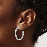 Sterling Silver Rhodium-plated CZ 30x 3mm Hoop Earrings view 3