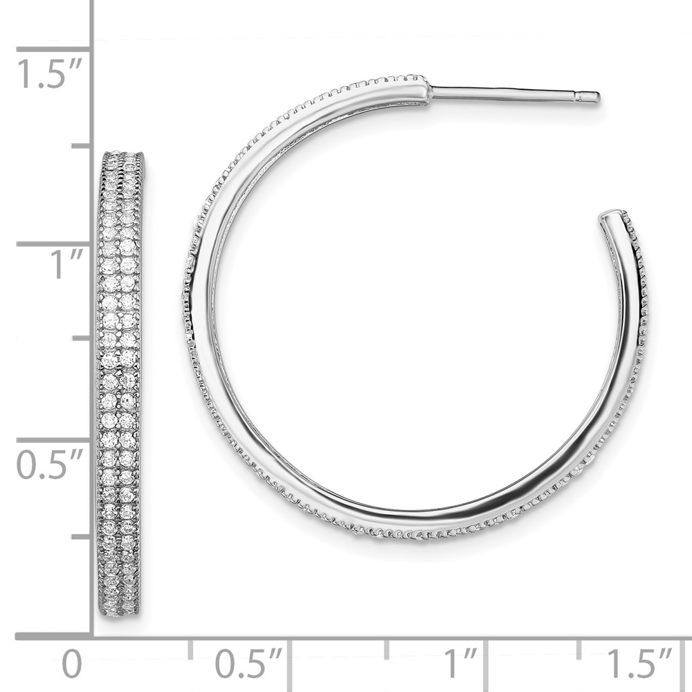 Sterling Silver Rhodium-plated CZ 30x3mm Hoop Earrings (QE13743)