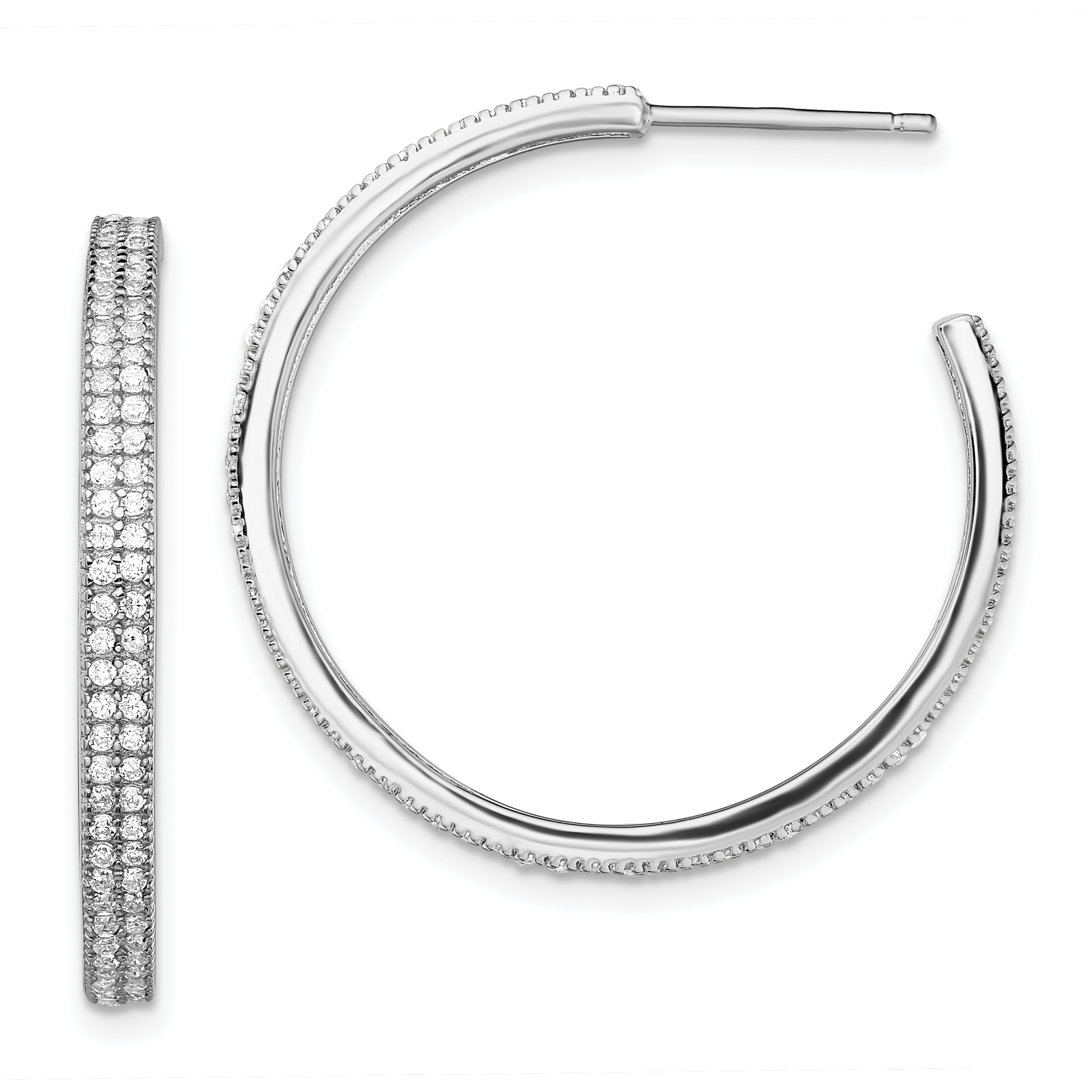 Sterling Silver Rhodium-plated CZ 30x3mm Hoop Earrings (QE13743)
