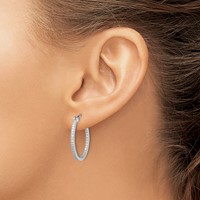 Sterling Silver Rhodium-plated Micro Pavé CZ in Out Hoops view 3