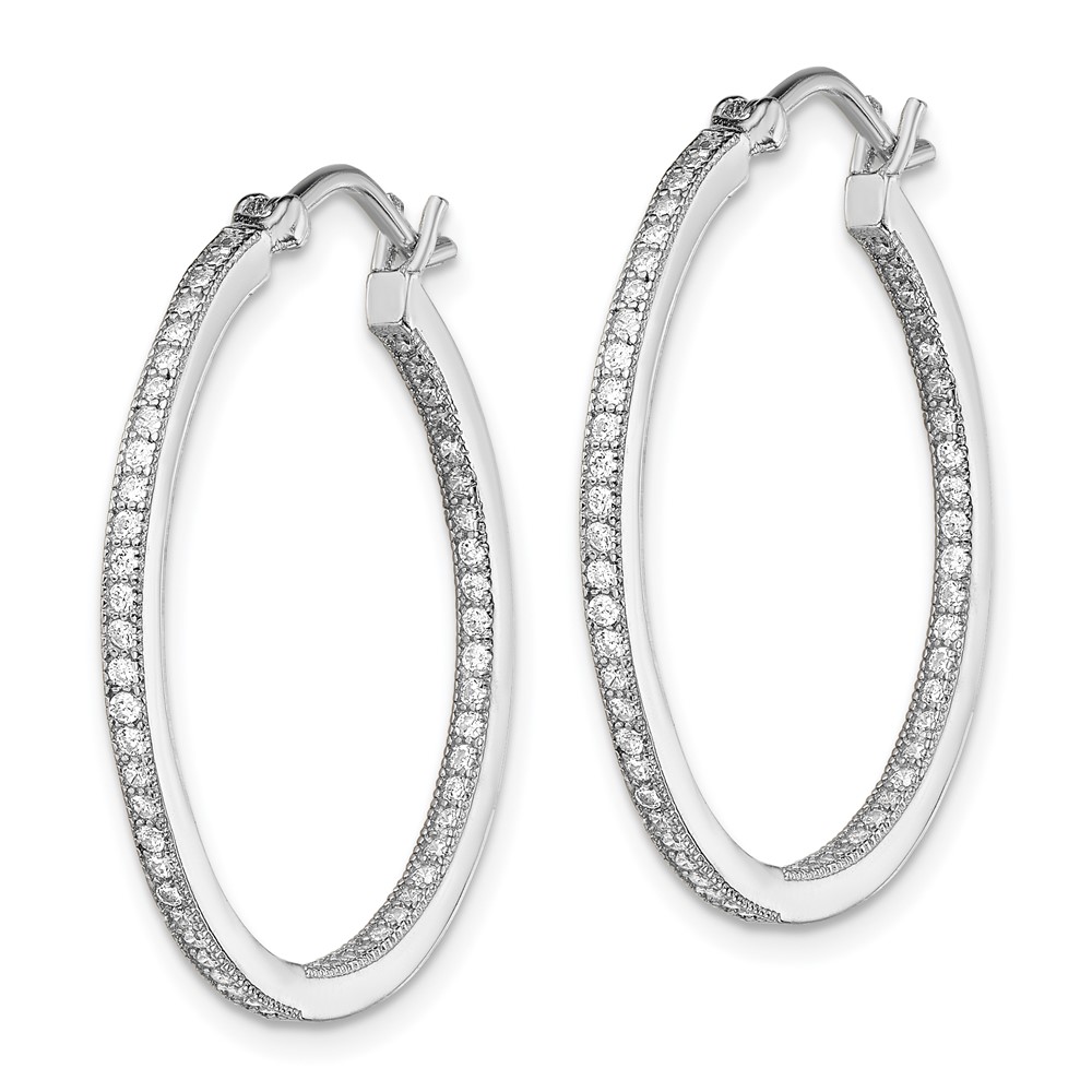 Sterling Silver Rhodium-plated CZ In/Out Hoops (QE13746)
