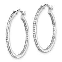 Sterling Silver Rhodium-plated CZ in Out Hoops view 2