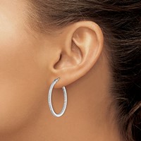 Sterling Silver Rhodium-plated CZ in Out Hoops view 3