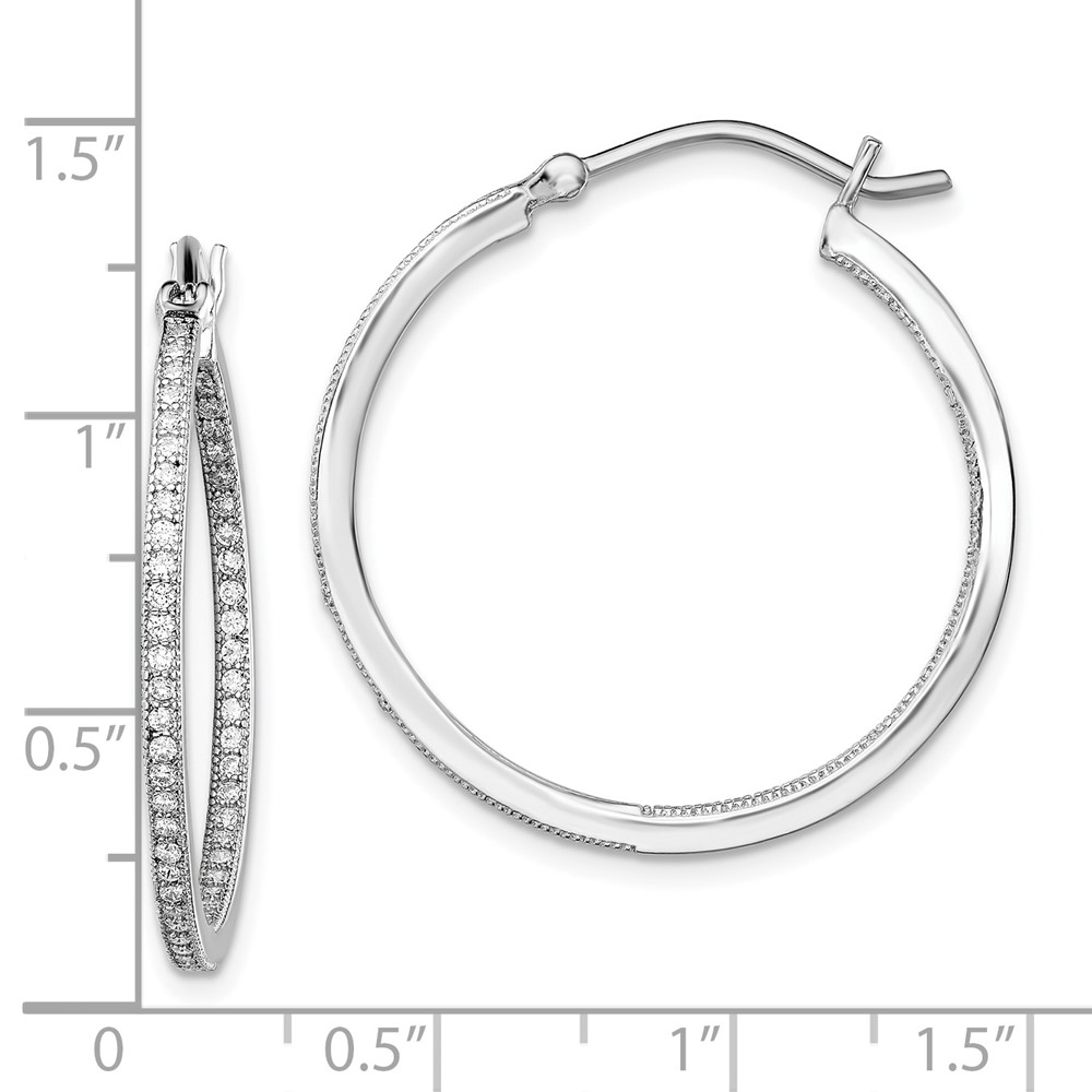 Sterling Silver Rhodium-plated CZ In/Out Hoops (QE13746)