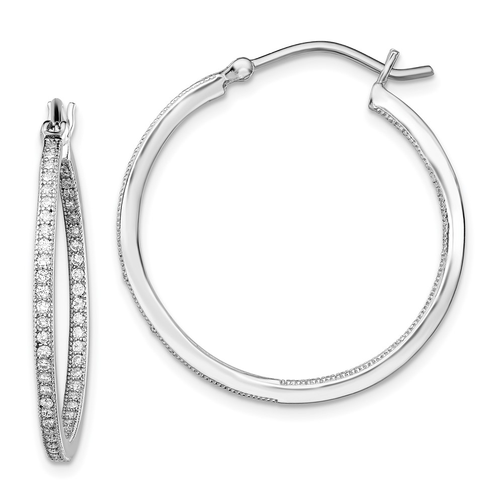 Sterling Silver Rhodium-plated CZ In/Out Hoops (QE13746)