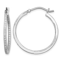 Sterling Silver Rhodium-plated CZ in Out Hoops view 1