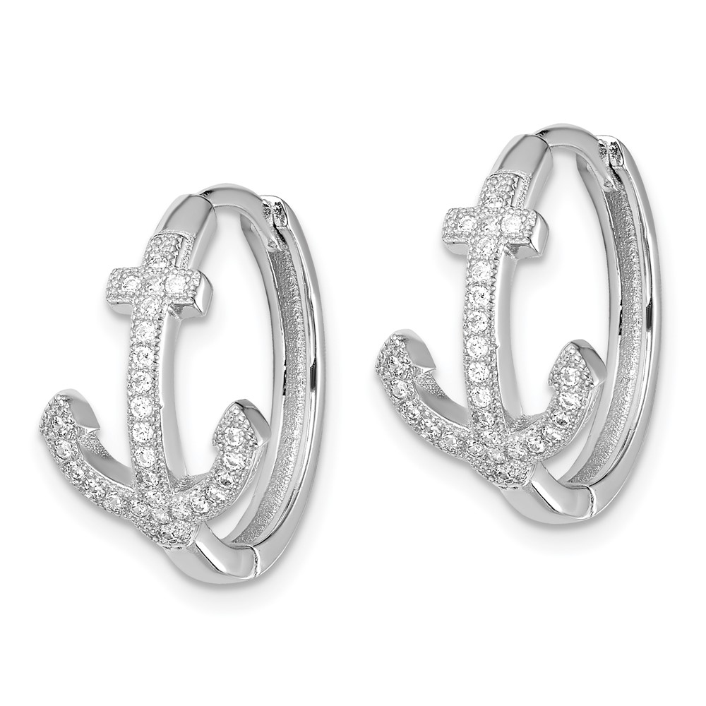 Sterling Silver Rhodium-plated CZ Anchor Hinged Earrings (QE13747)