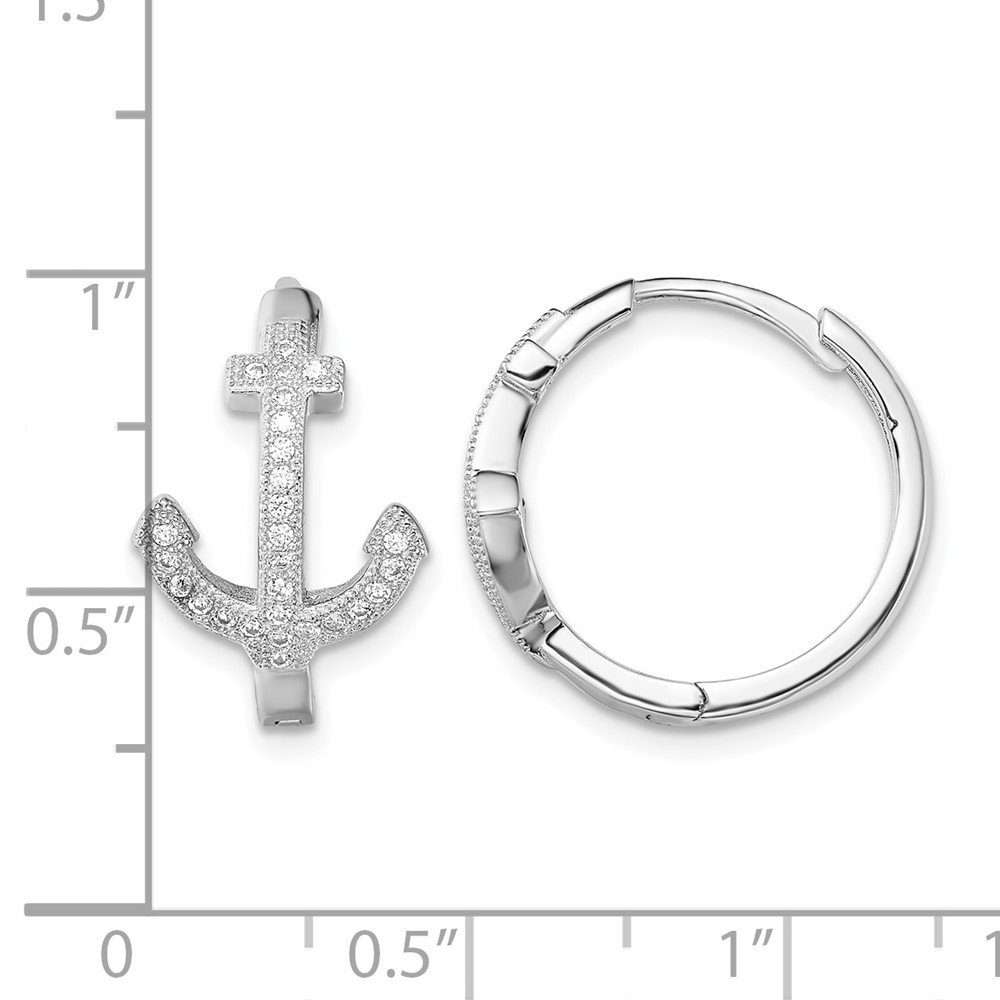 Sterling Silver Rhodium-plated CZ Anchor Hinged Earrings (QE13747)
