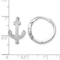 Sterling Silver Rhodium-plated CZ Anchor Hinged Earrings view 4