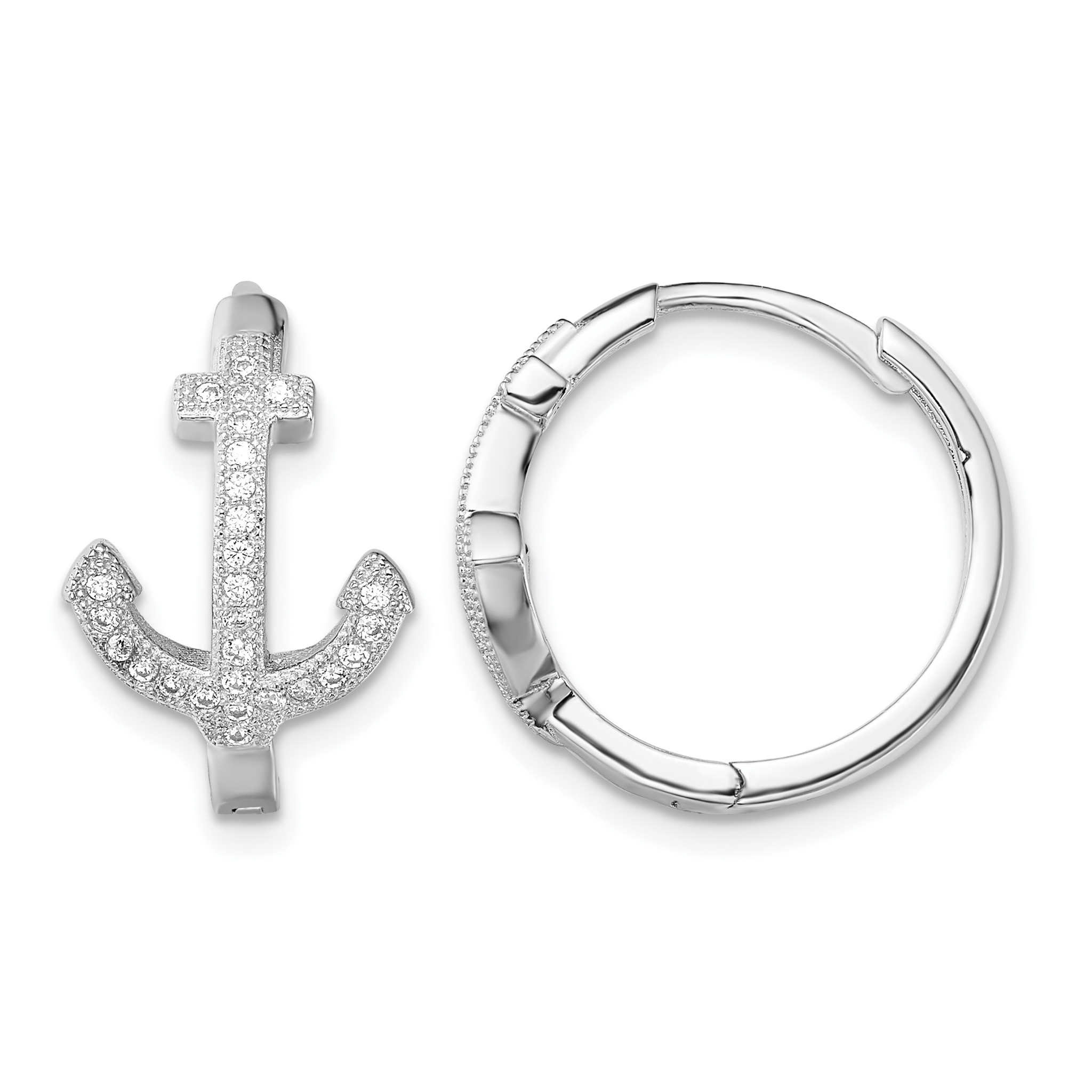 Sterling Silver Rhodium-plated CZ Anchor Hinged Earrings (QE13747)