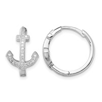 Sterling Silver Rhodium-plated CZ Anchor Hinged Earrings view 1