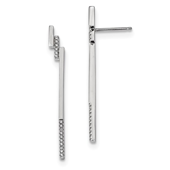 Sterling Silver Rhodium-plated Bar and CZ Post Earrings