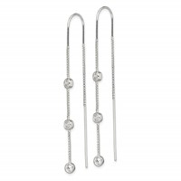 Sterling Silver Polished 3 Bezel Set CZs Threader Earrings view 2