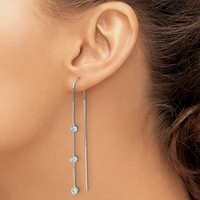 Sterling Silver Polished 3 Bezel Set CZs Threader Earrings view 3