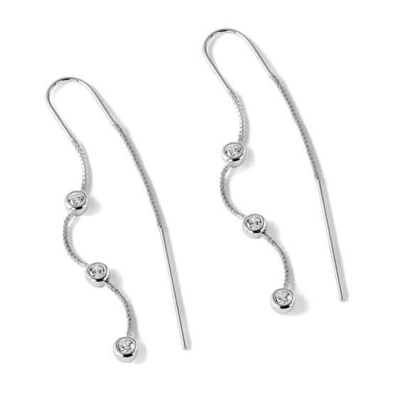 Sterling Silver Polished 3 Bezel Set CZs Threader Earrings