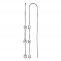 Sterling Silver Polished 3 Bezel Set CZs Threader Earrings view 1