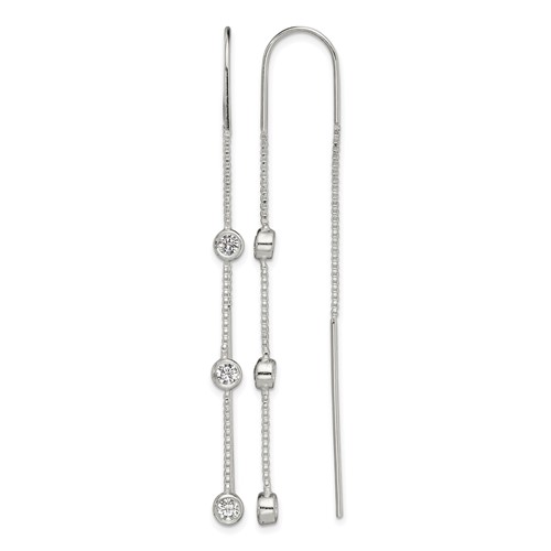 Sterling Silver Polished 3 Bezel Set CZs Threader Earrings