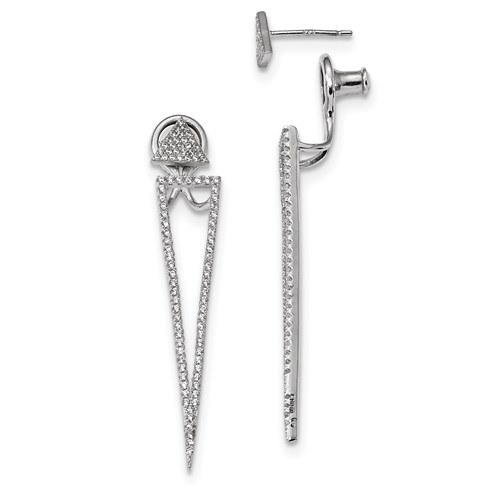 Sterling Silver Rhodium-plated CZ Front & Back Triangle Earrings