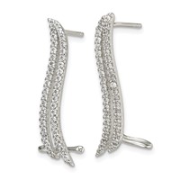 Sterling Silver Polished CZ Double Row Post & Cuff Ear Climber Earrings view 2