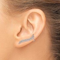 Sterling Silver Polished CZ Double Row Post & Cuff Ear Climber Earrings view 3