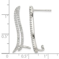 Sterling Silver Polished CZ Double Row Post & Cuff Ear Climber Earrings view 4