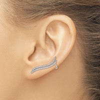 Sterling Silver Polished CZ Double Row Post & Cuff Ear Climber Earrings view 5