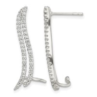 Sterling Silver Polished CZ Double Row Post & Cuff Ear Climber Earrings view 1