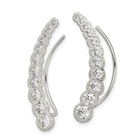 Sterling Silver Polished & Textured Graduated CZ Ear Climber Earrings view 2