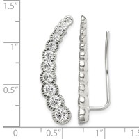 Sterling Silver Polished & Textured Graduated CZ Ear Climber Earrings view 4