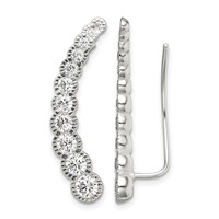 Sterling Silver Polished & Textured Graduated CZ Ear Climber Earrings view 1